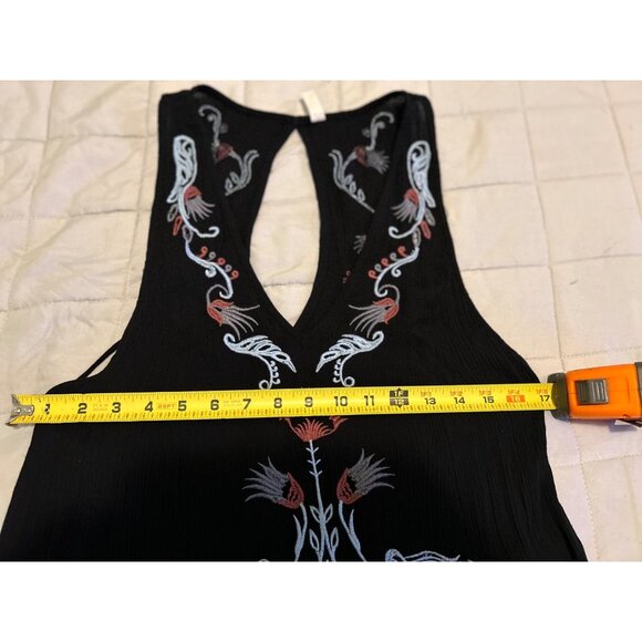 Intimately Free People Black Embroidered Boho Tassel Tunic Dress Sleeveless Keyh - Picture 4 of 16